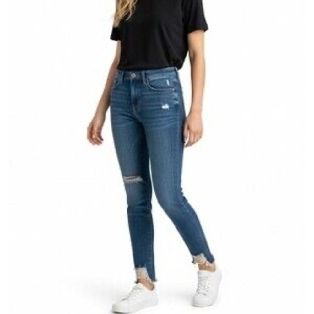 AO.LA Alice + Olivia Good High Rise Ankle Skinny Jeans Trouble Maker Blue 25